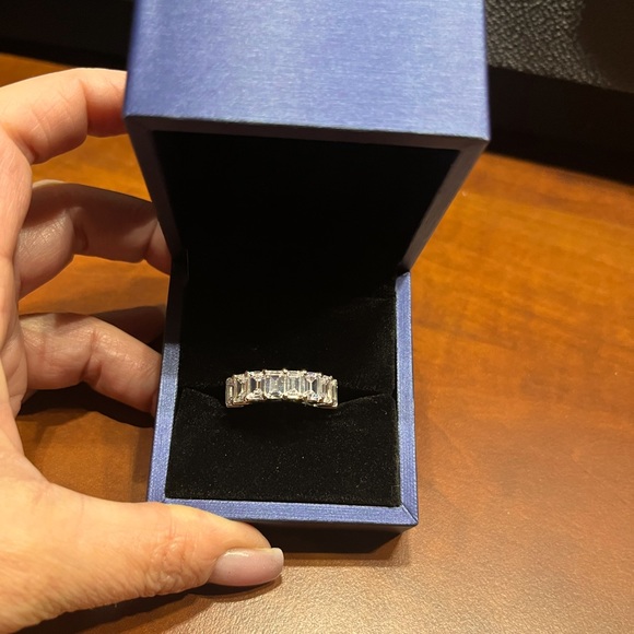 Emerald Cut Ring Set With Eternity Band in Sterling Silver - Picture 3 of 12